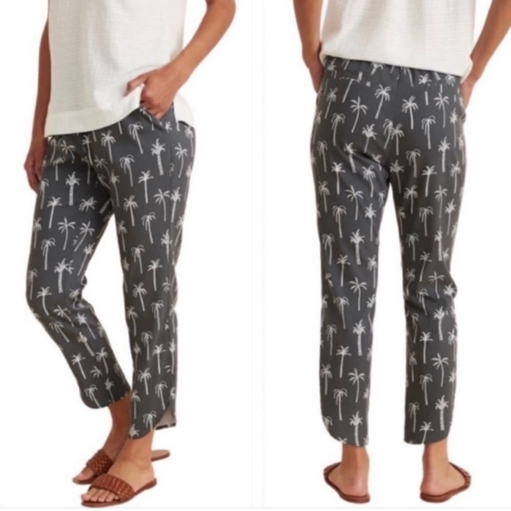 Marine Layer Gray and White Pants with Palm Tree Print